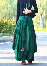 Boho Plus Size Green Wrinkled Asymmetrical Corduroy Skirt Spring