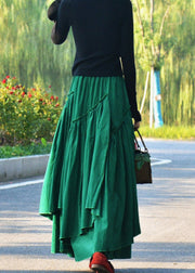 Boho Plus Size Green Wrinkled Asymmetrical Corduroy Skirt Spring