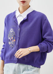 Boho Purple Embroidered Knit Cardigans Spring