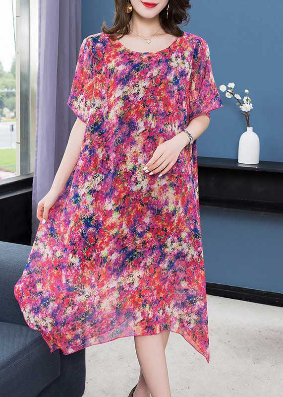 Boho Purple Print Asymmetrical Design Patchwork Chiffon Dresses Summer