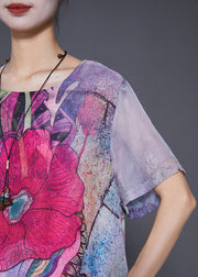 Boho Purple Print Patchwork Chiffon Top Summer