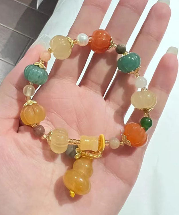 Boho Rainbow Jade Pumpkin Gourd Beading Charm Bracelet