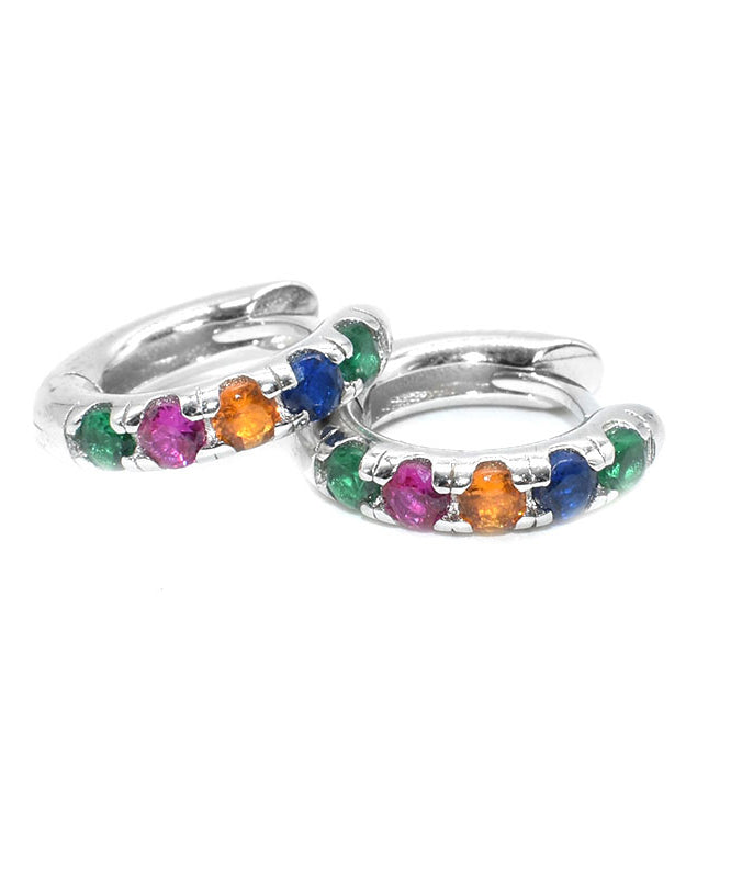 Boho Rainbow Sterling Silver Zircon Hoop Earrings