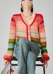 Boho Rainbow V Neck Button Cotton Knit Cardigans Fall