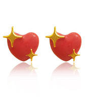 Boho Red Patchwork Copper Heart Stud Earrings