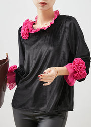 Boho Rose Floral Ruffled Silk Velour Shirt Spring