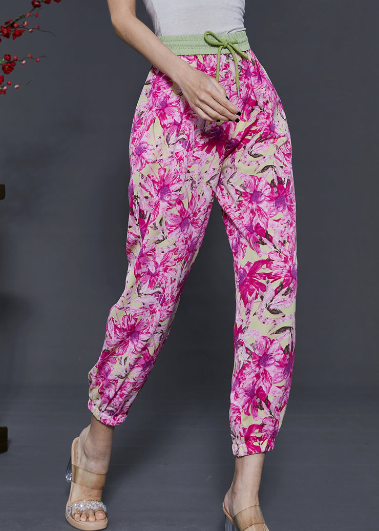 Boho Rose Print Pockets Chiffon Pants Summer