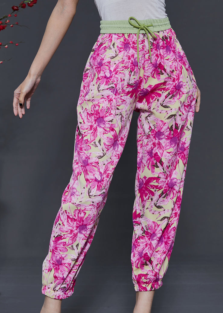 Boho Rose Print Pockets Chiffon Pants Summer