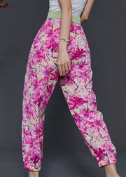 Boho Rose Print Pockets Chiffon Pants Summer