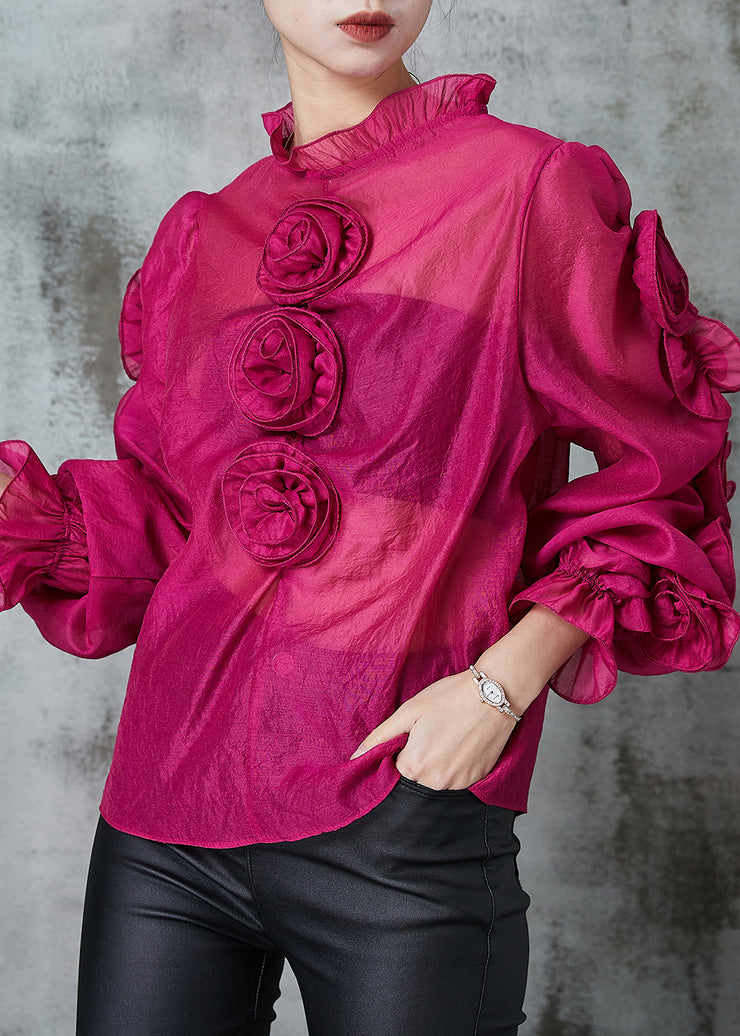 Boho Rose Stereoscopic Floral Chiffon Top Spring