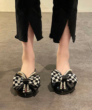 Boho Slide Sandals Black Splicing Plaid Bow Nail Bead