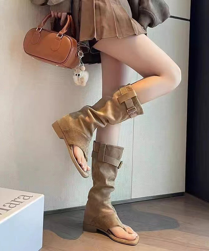 Boho Stylish Comfy Khaki Thong Sandals Boots