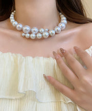 Boho White Alloy Asymmetry Pearl Collar Necklace