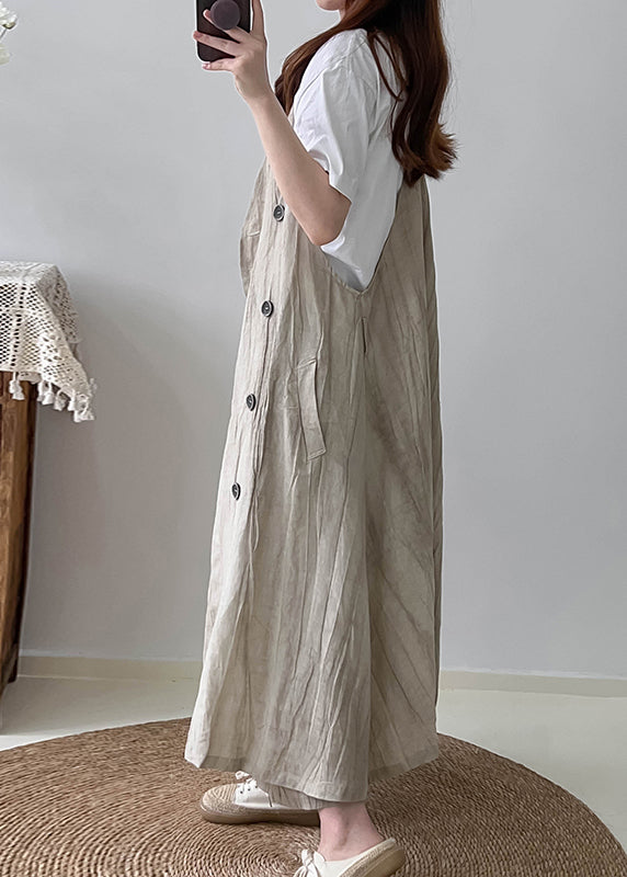 Boho White Double Breast Wrinkled Linen Long Vest Fall