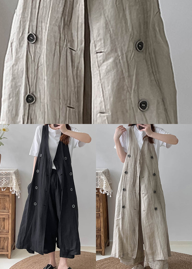 Boho White Double Breast Wrinkled Linen Long Vest Fall