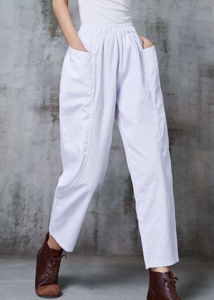 Boho White Elastic Waist Cotton Harem Pants Spring