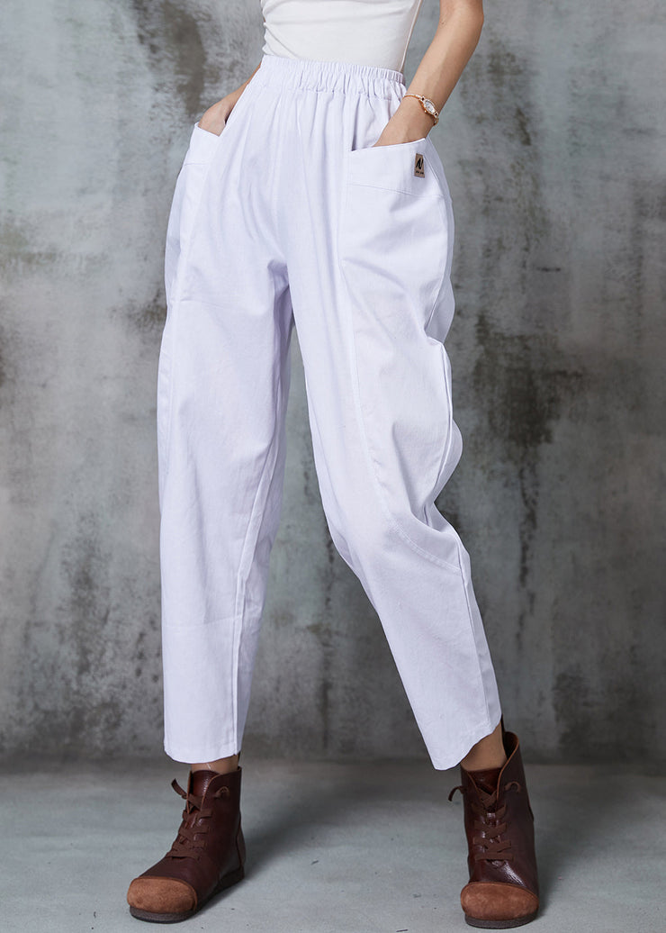 Boho White Elastic Waist Cotton Harem Pants Spring