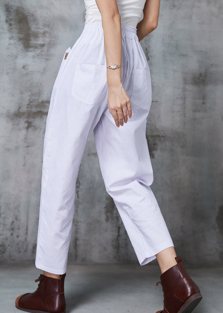 Boho White Elastic Waist Cotton Harem Pants Spring