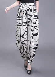 Boho White Pockets Print High Waist Chiffon Pants Summer