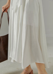 Boho White V Neck Tie Waist Cotton Dress Sleeveless