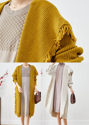 Boho Yellow Sailor Collar Tasseled Knit Cardigan Fall