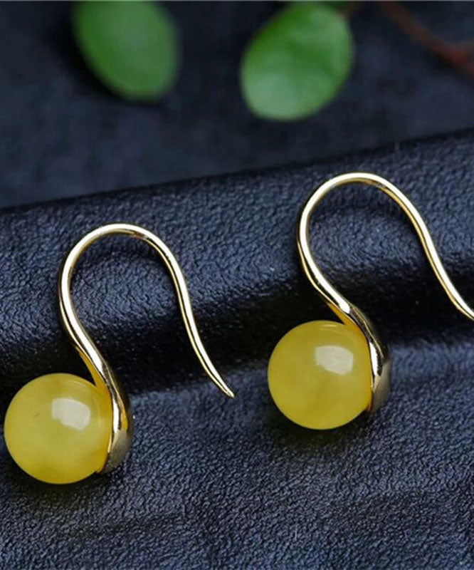 Boho Yellow Sterling Silver Chalcedony Sphericity Drop Earrings