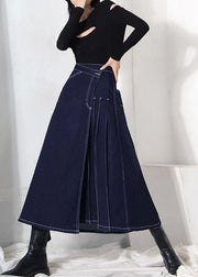 Boho denim blue zippered asymmetrical design Summer Skirt - bagstylebliss