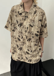 Boutique Apricot Butterfly Print Mens Shirts Summer