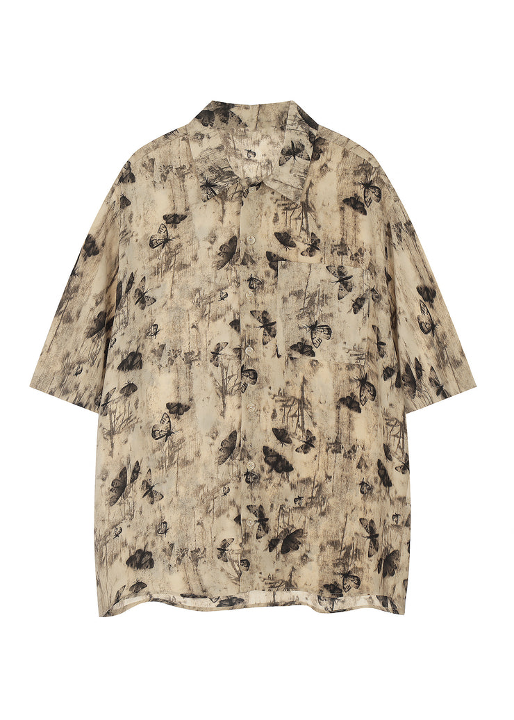 Boutique Apricot Butterfly Print Mens Shirts Summer
