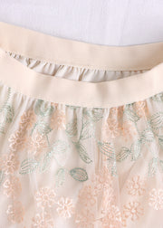 Boutique Apricot Embroidered Elastic Waist Tulle Skirts Spring