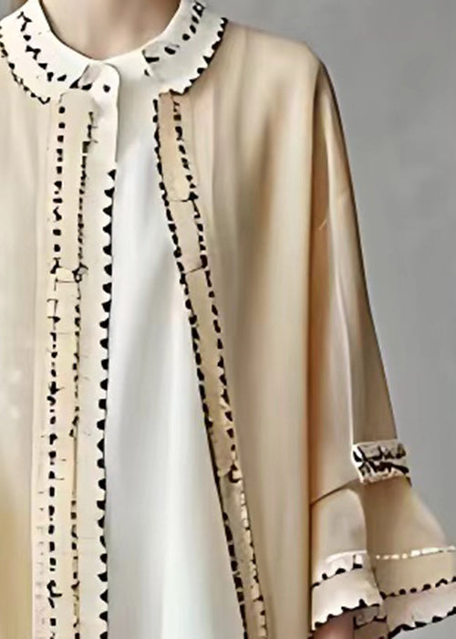 Boutique Apricot O Neck Solid Chiffon Coats Long Sleeve