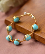 Boutique Art Turquoise Patchwork 14K Gold Bangle