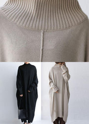 Boutique Beige High Neck Oversized Knit Sweater Dress Spring