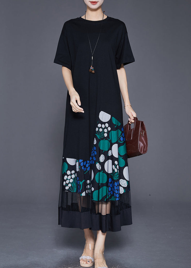 Boutique Black Asymmetrical Patchwork Hollow Out Cotton Long Dress Summer