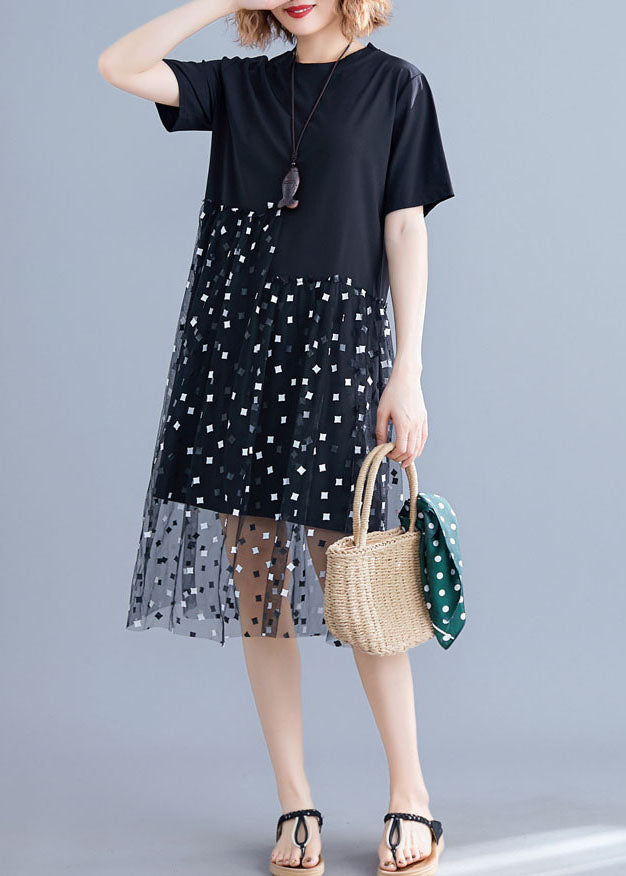 Boutique Black Asymmetrical Tulle Patchwork Cotton Dresses Summer