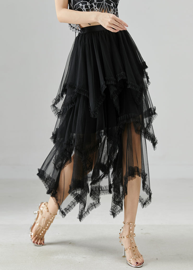 Boutique Black Asymmetrical Tulle Skirts Summer