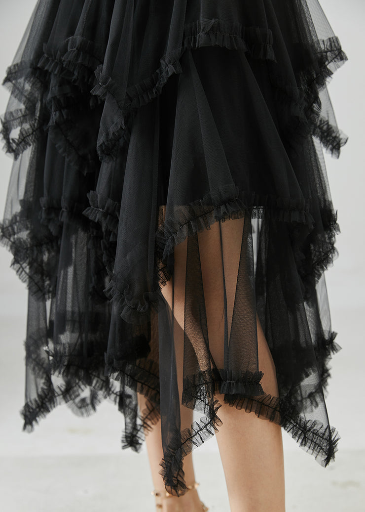 Boutique Black Asymmetrical Tulle Skirts Summer