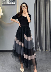 Boutique Black Asymmetrical Tulle Two Pieces Set Half Sleeve