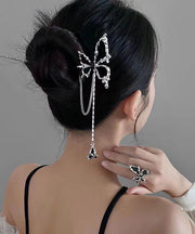 Boutique Black Copper Overgild Butterfly Chain Tassel Hairpin