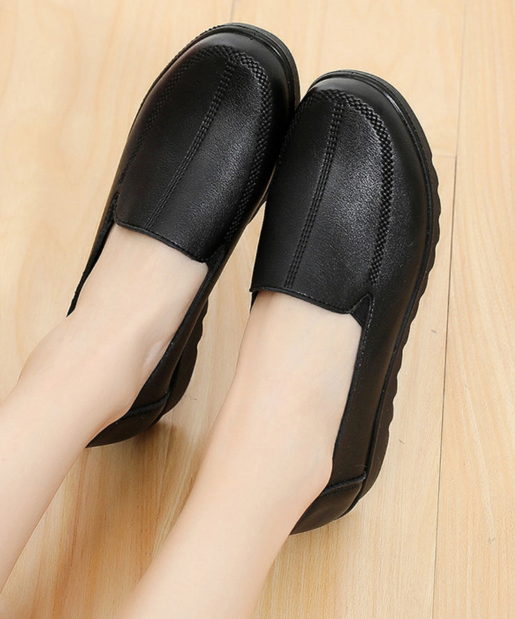 Boutique Black Cowhide Leather Splicing Flats Shoes