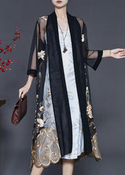 Boutique Black Embroidered Tulle Loose Cardigans Summer