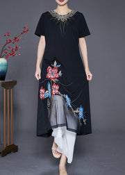 Boutique Black Embroideried Floral Patchwork Tulle Cotton Vacation Dresses Summer