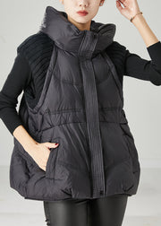 Boutique Black Hooded Patchwork Duck Down Puffer Vests Winter