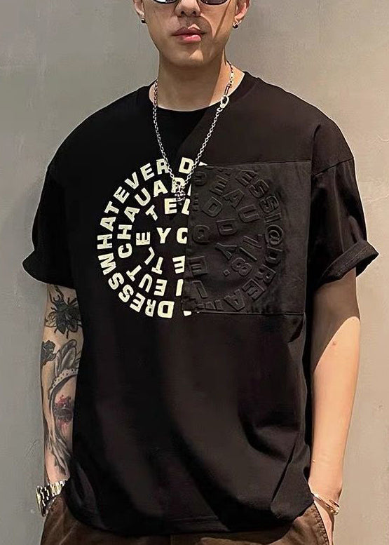 Boutique Black O Neck Graphic Cotton Men T Shirt Summer