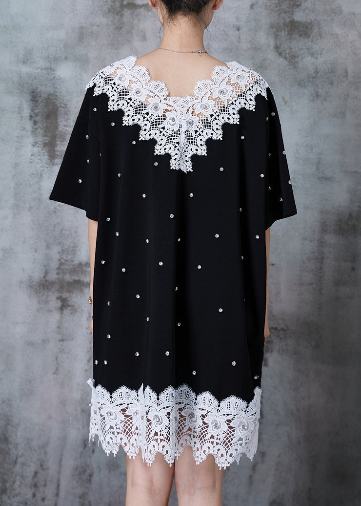 Boutique Black Oversized Patchwork Lace Tea Dresses Summer