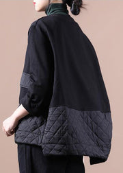 Boutique Black Oversized Patchwork Warm Fleece Jacket Winter