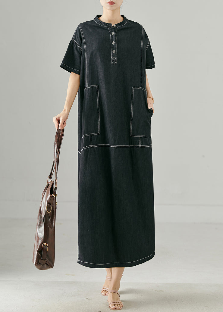 Boutique Black Oversized Side Open Denim Long Dress Summer