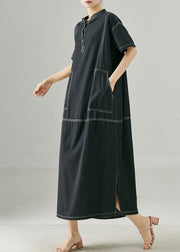 Boutique Black Oversized Side Open Denim Long Dress Summer