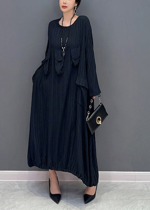 Boutique Black Oversized Striped Maxi Dresses Spring