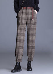 Boutique Black Plaid Pockets High Waist Woolen Pants Spring